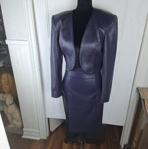 Danier Women's Purple Leather Blazer and Skirt Set